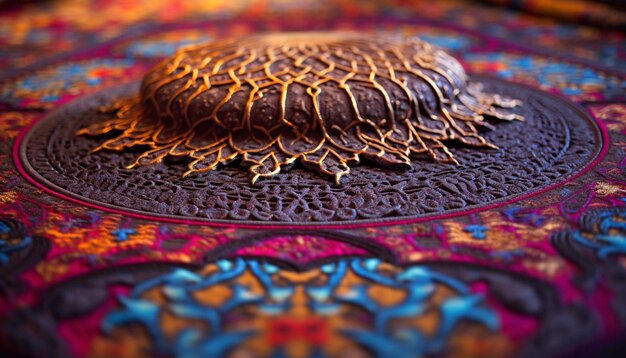 Photo la texture complexe d'un tapis de prière traditionnel