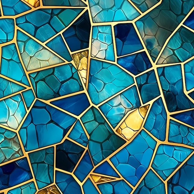 Texture de conception de polygone basée sur le bleu avec une conception détaillée de bordures dorées