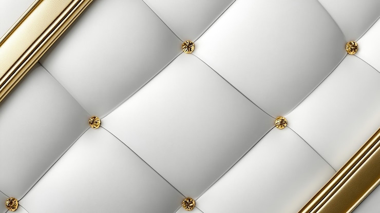 Photo texture de cuir blanc avec des coutures en or