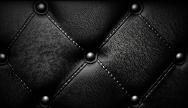 La texture en cuir noir d'un lit avec les boutons noirs.