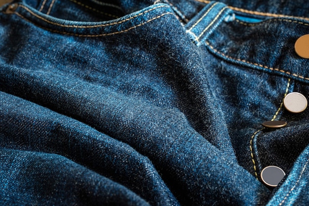 Texture denim de pantalon jeans avec couture et fil et boutons en laiton pour le design