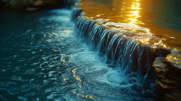 Photo la texture d'une douce cascade avec de douces ondulations se formant dans la piscine tranquille en dessous