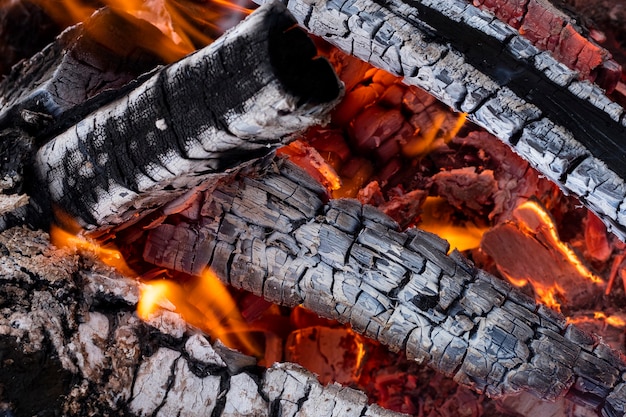 La texture du bois de chauffage dans la flamme