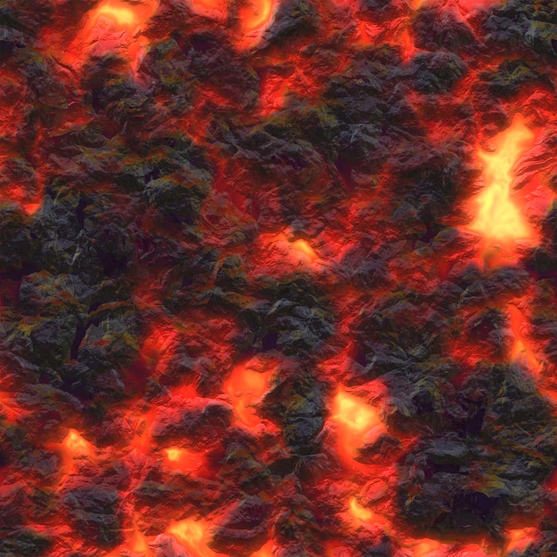 Texture du sol fissuré par la chaleur après l'éruption du volcan. Rendu 3D