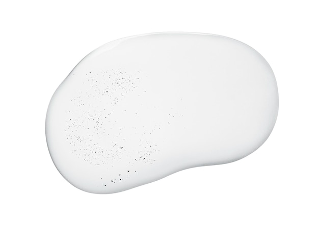 Texture de l'échantillon cosmétique transparent gris crème gel avec des bulles isolées sur fond blanc
