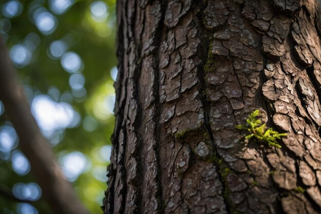 Texture de l'écorce de l'arbre avec les feuilles