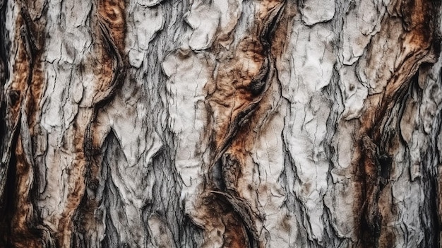 La texture de l'écorce des arbres est très ancienne et présente une tache brune.
