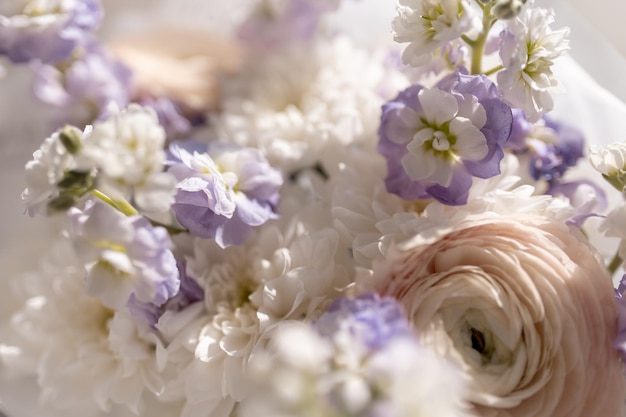 Texture de fleurs blanches et violettes