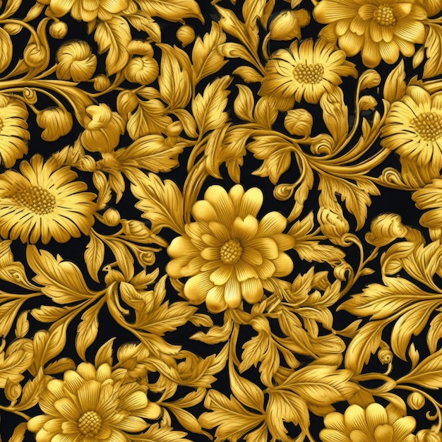 Texture florale dorée avec des éléments de feuilles d'or sans couture modèle AI généré
