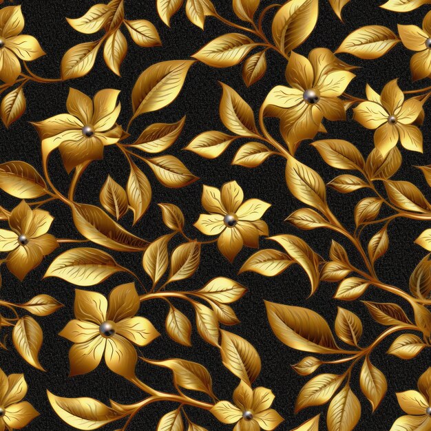 Texture florale dorée avec des éléments de feuilles d'or sans couture modèle AI généré