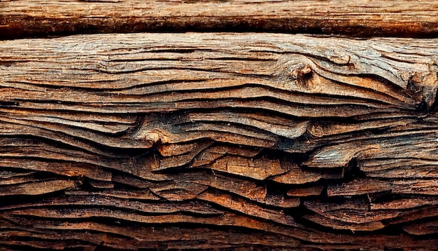 Texture de fond en bois brun vintage avec noeuds et sculptures de motifs floraux Vieux bois peint