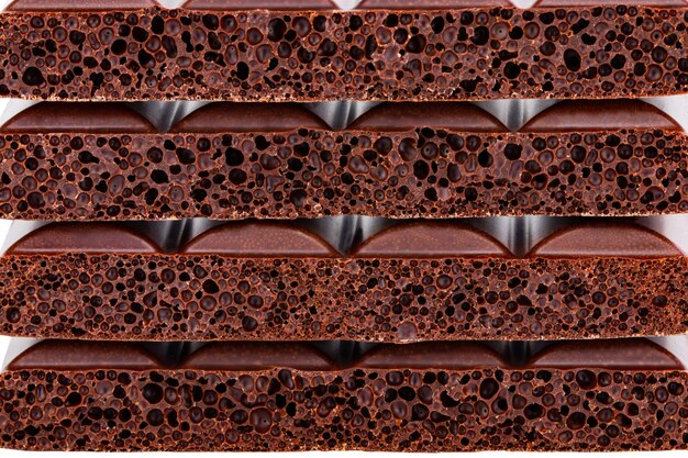 Texture de fond de gros plan de chocolat poreux au lait