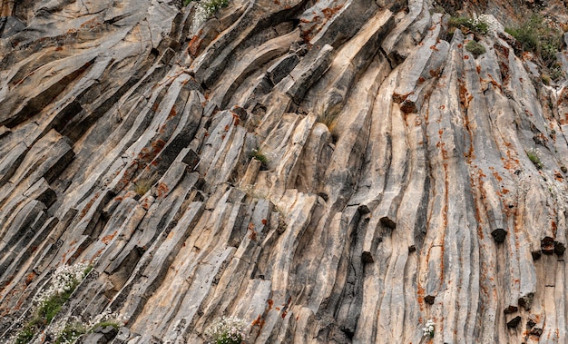 texture de fond de roche naturelle formation rocheuse topographie de montagne inhabituelle toile de fond géologique formation de colonnes de basalte