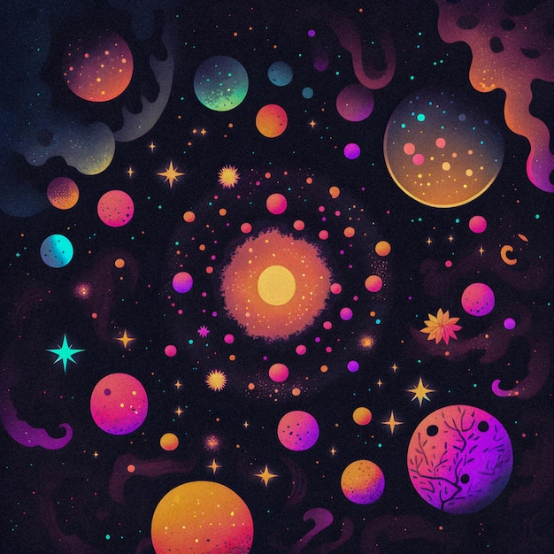 Texture granulaire d'illustration de motif d'impression sur le thème de la galaxie pastel foncé