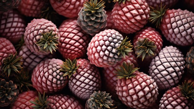 Texture avec un gros plan de baies de pineberry en arrière-plan et un cadre horizontal IA générative