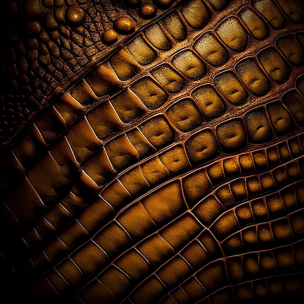 Texture de gros plan de peau de crocodile brun, fond neutre naturel