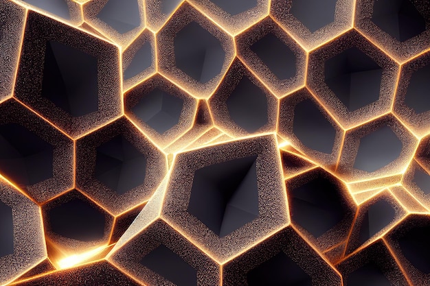 Texture hexagonale avec fond abstrait or rendu 3d