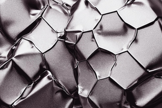 Texture de l'illustration numérique de fond de matériau d'emballage en aluminium froissé métallique argenté