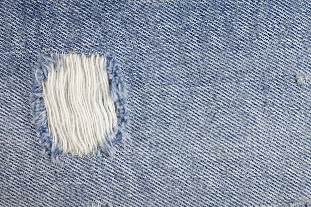 Texture de jeans en denim déchiré bleu.