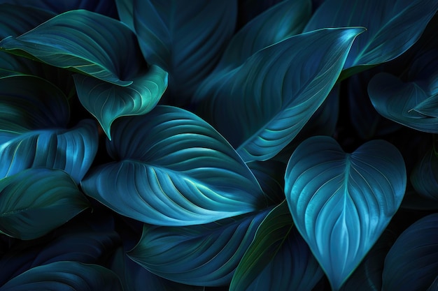 texture macro feuilles bleu vert vif plante de forêt tropicale