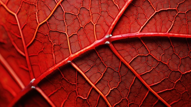 Photo texture macro hd de la feuille rouge avec des veines proéminentes
