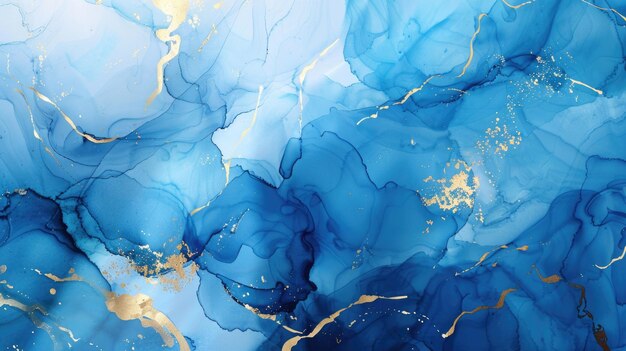 Texture de marbre bleu et or abstraite Fond de peinture d'art fluide
