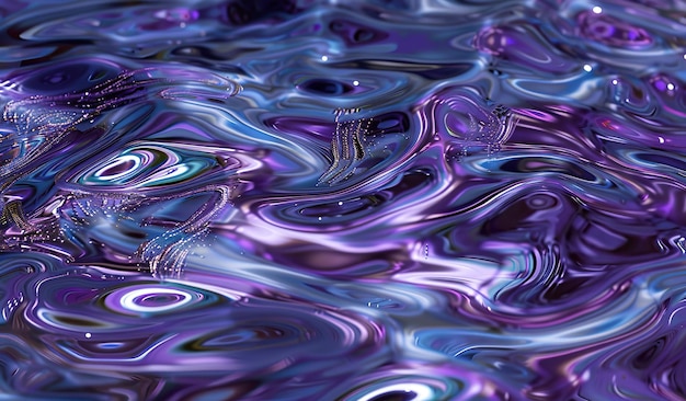 Texture métallique liquide violette et bleue abstraite avec des reflets de lumière