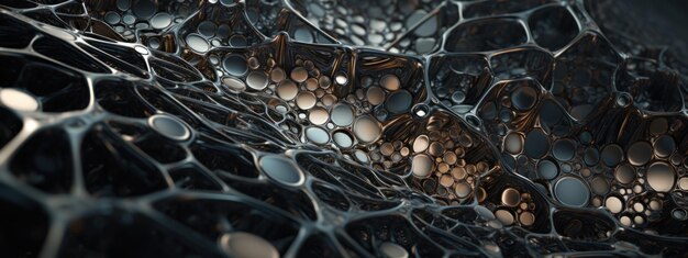 Texture microscopique d'acier art métallique abstrait noir abstrait complexe acier gros plan AI génératif