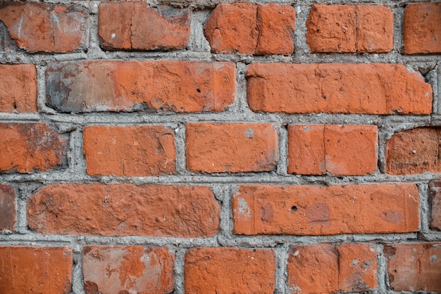 Texture de mur de brique. Gros plan du vieux mur en briques rouges, arrière-plan. Maçonnerie