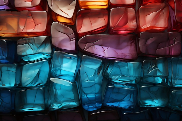 Texture de mur de briques de verre translucide couleurs vives générative d'IA