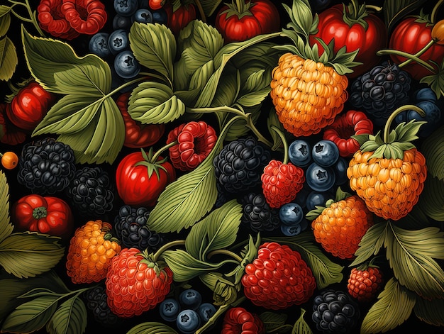 Texture d'orphisme de divers motifs de baies et de fruits IA générative