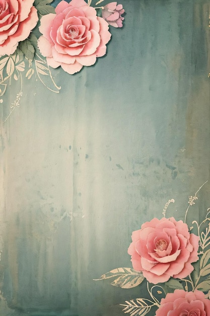 Photo texture de papier retro vintage avec des fleurs à l'aquarelle