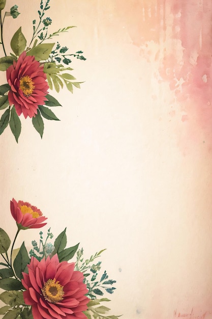 Texture de papier retro vintage avec des fleurs à l'aquarelle