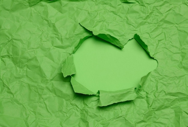 Texture De Papier Vert Froissé Avec Trou Déchiré Et Modèle De Fond Vert Pour Le Concepteur