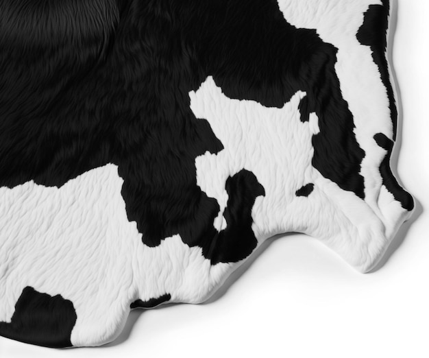 Texture de peau de vache noire et blanche sur fond blanc