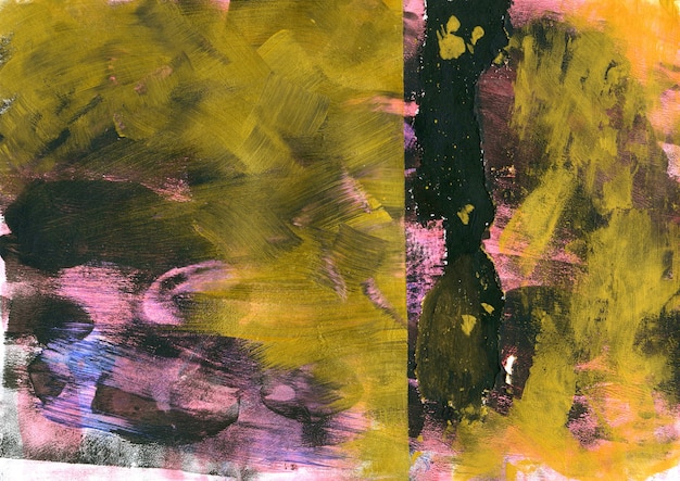 Texture de peinture acrylique or noir et rose. Art moderne avec des coups de pinceau dessinés à la main sur fond de toile de papier