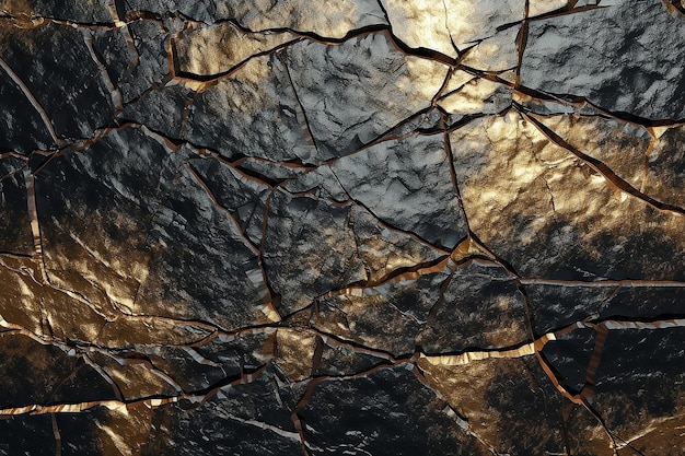 Texture de pierre abstraite avec des parties noires et dorées rayées AI générative