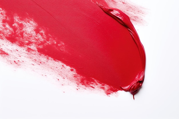 Texture de rouge à lèvres rouge tachée isolée blanche pour concept cosmétique avec espace de copie