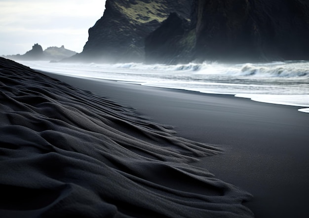 Texture de sable noir foncé à la plage