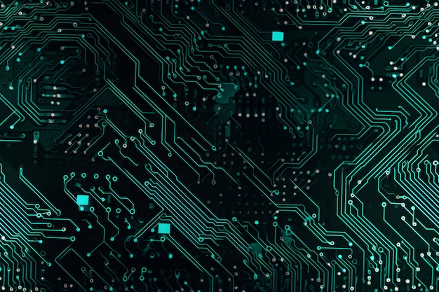 Texture sans couture et arrière-plan fullframe de la topologie de la carte de circuit de l'image générée par le réseau neuronal