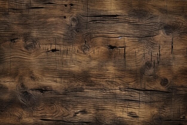 La texture de la surface du vieux bois est brun foncé, de style grunge naturel, généré par l'IA.