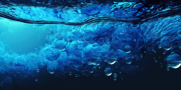 Photo texture de surface d'eau bleue transparente avec des ondulations, des éclaboussures et des bulles