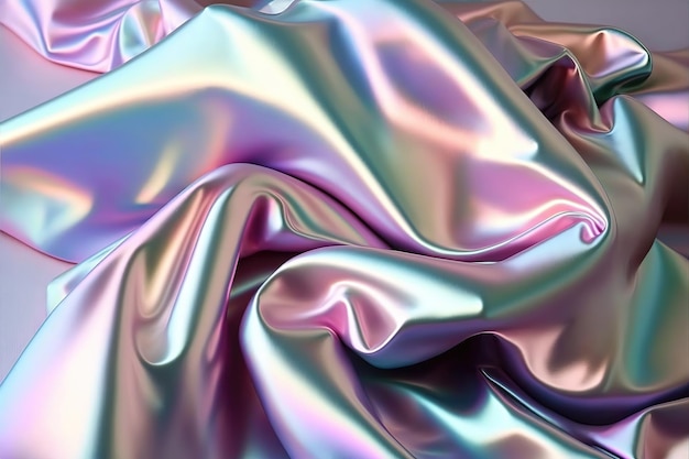 Texture de tissu brillant en soie dans des couleurs holographiques irisées pastel