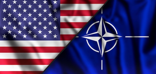 Texture de tissu de tissu textile de deux drapeaux de l'OTAN et des États-Unis