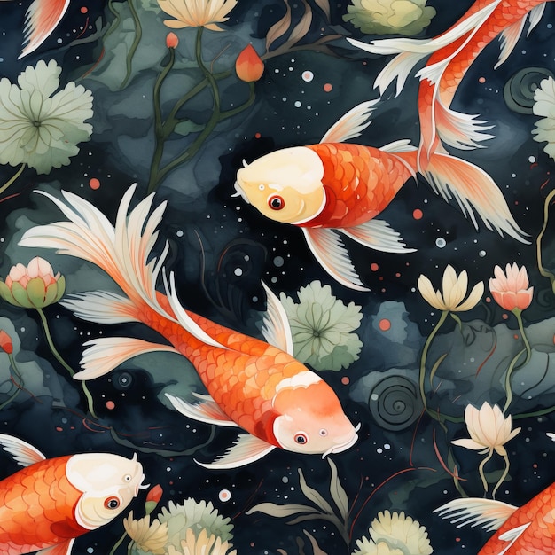 Texture transparente de certains poissons Koi nageant dans un étang 13