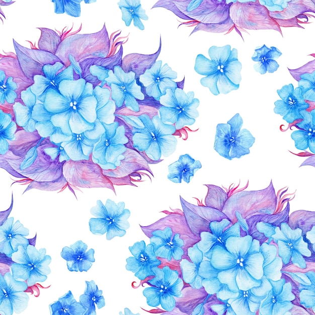 Texture transparente d'hortensia bleu et violet sur fond blanc pour le papier peint et le design textile