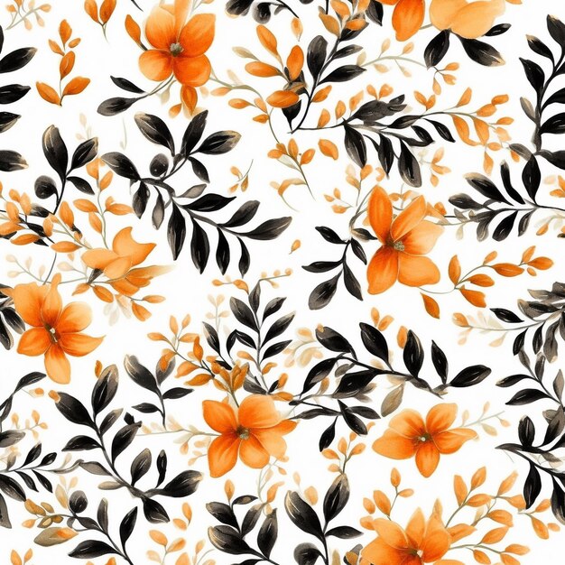 Texture transparente motif floral et feuille orange sur fond blanc