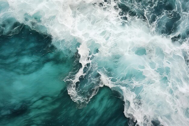 Texture des vagues de l'océan avec de la mousse blanche Palette de couleurs bleu vert Fabriquée avec une IA générative