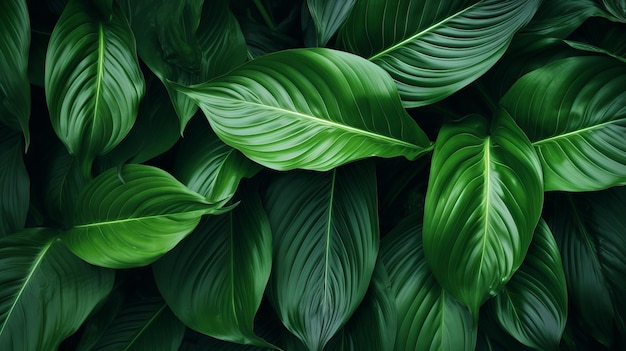 Texture verte abstraite des feuilles de Spathiphyllum Cannifolium générées par l'IA