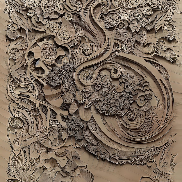 Textures florales en bois vibrantes dans des gravures sculpturales décorativesxA